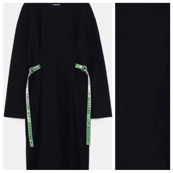 NWT Black Midi Dress with Green Buckle Strap. Size M. - Picture 6 of 9